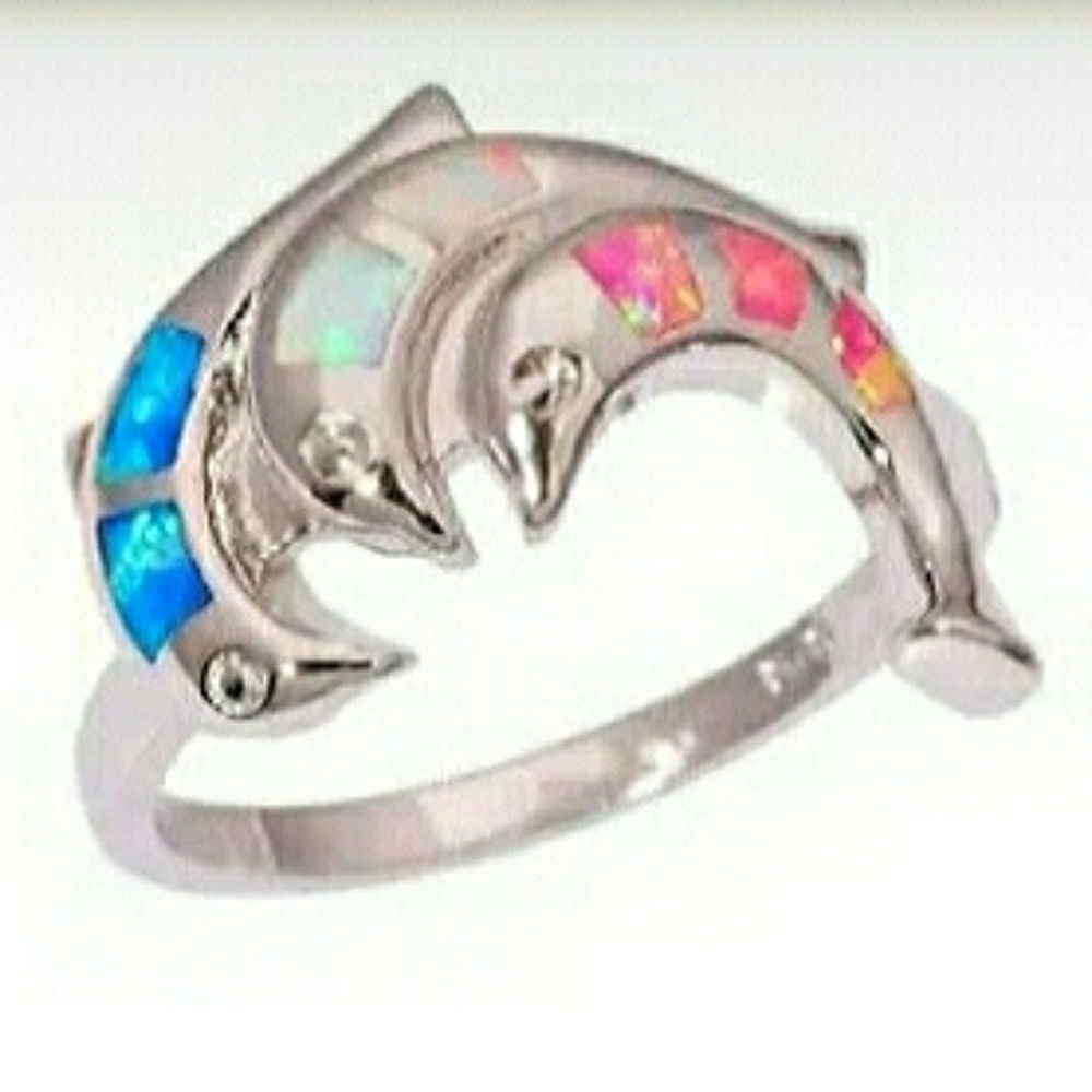 Tricolor Opal 925 Stamped Silver Dolphin Ring